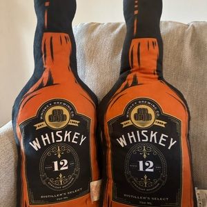 🆕2 Whiskey Shaped Throw Pillows